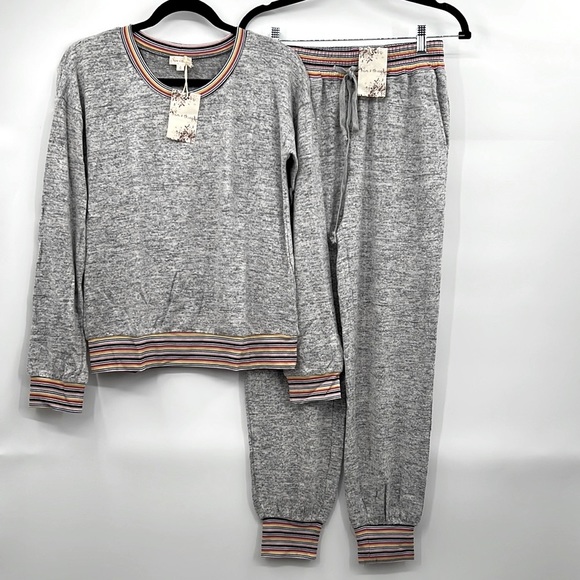 103. Jogger Set Multi Color Sweatshirt/Sweatpant Heather Gray Rose Blue Black - Picture 4 of 16